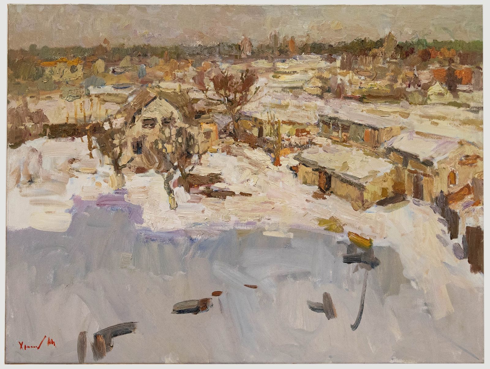 Oleksandr Khrapachov (B.1981) Contemporary Oil, Snow On The Lakeside Town