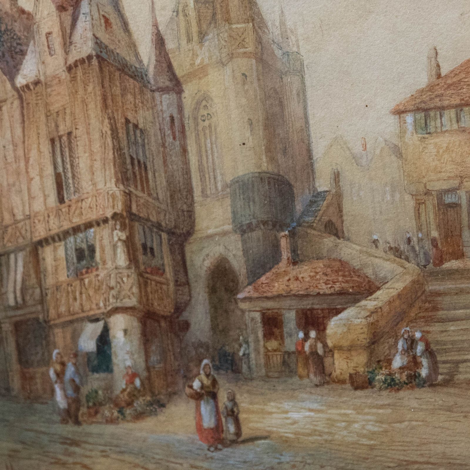 Henry Schafer (1833 1916) Mid 19th Century Watercolour, A Market In Normandy photo Art