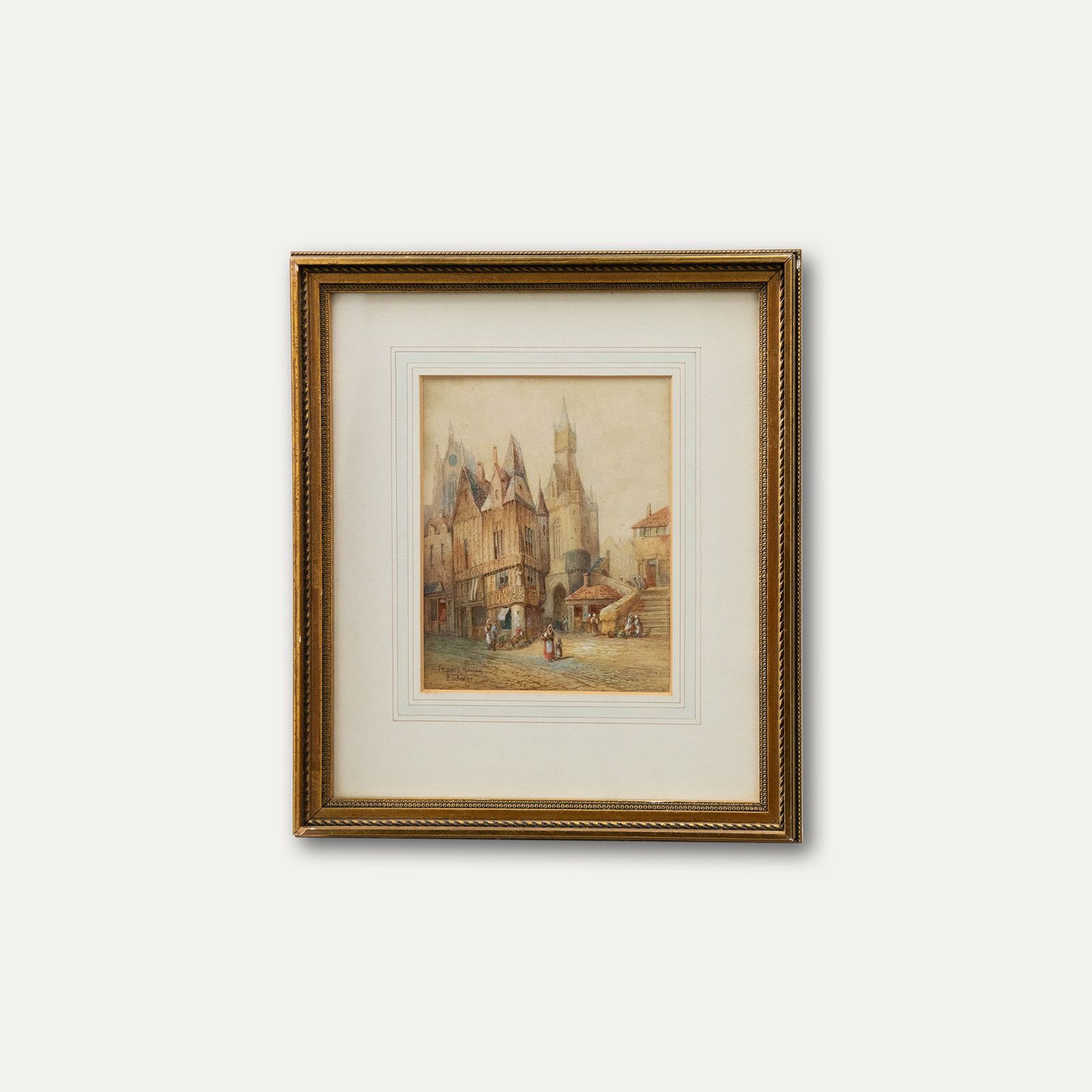 Henry Schafer (1833 1916) Mid 19th Century Watercolour, A Market In Normandy photo buy