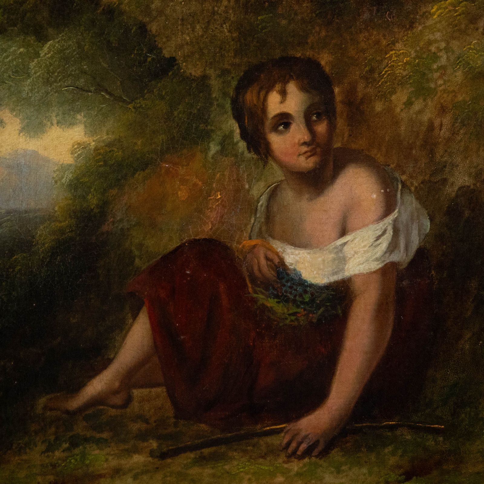 Fine 19th Century Oil Girl In The Woods photo Art