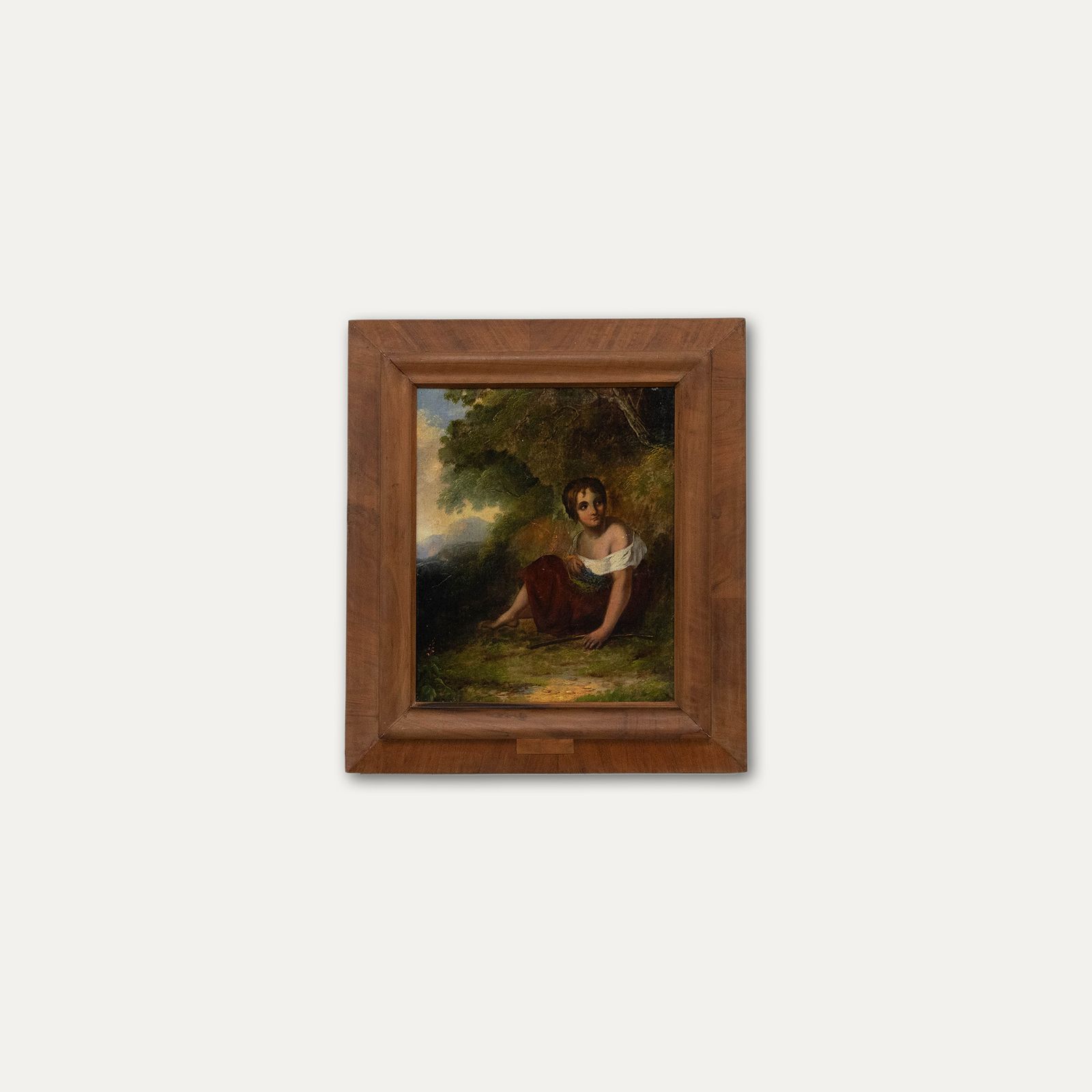 Fine 19th Century Oil Girl In The Woods photo vinterior