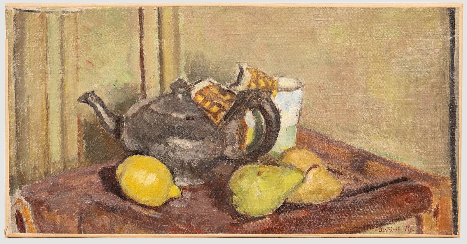 Bertrand Py (1895 1973) Mid 20th Century Oil, Teapot And Fruit