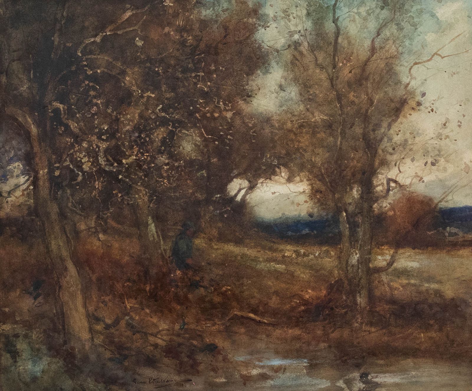 George Patrickson (1884 1916) 1913 Watercolour, Angler In The Woods photo furniture