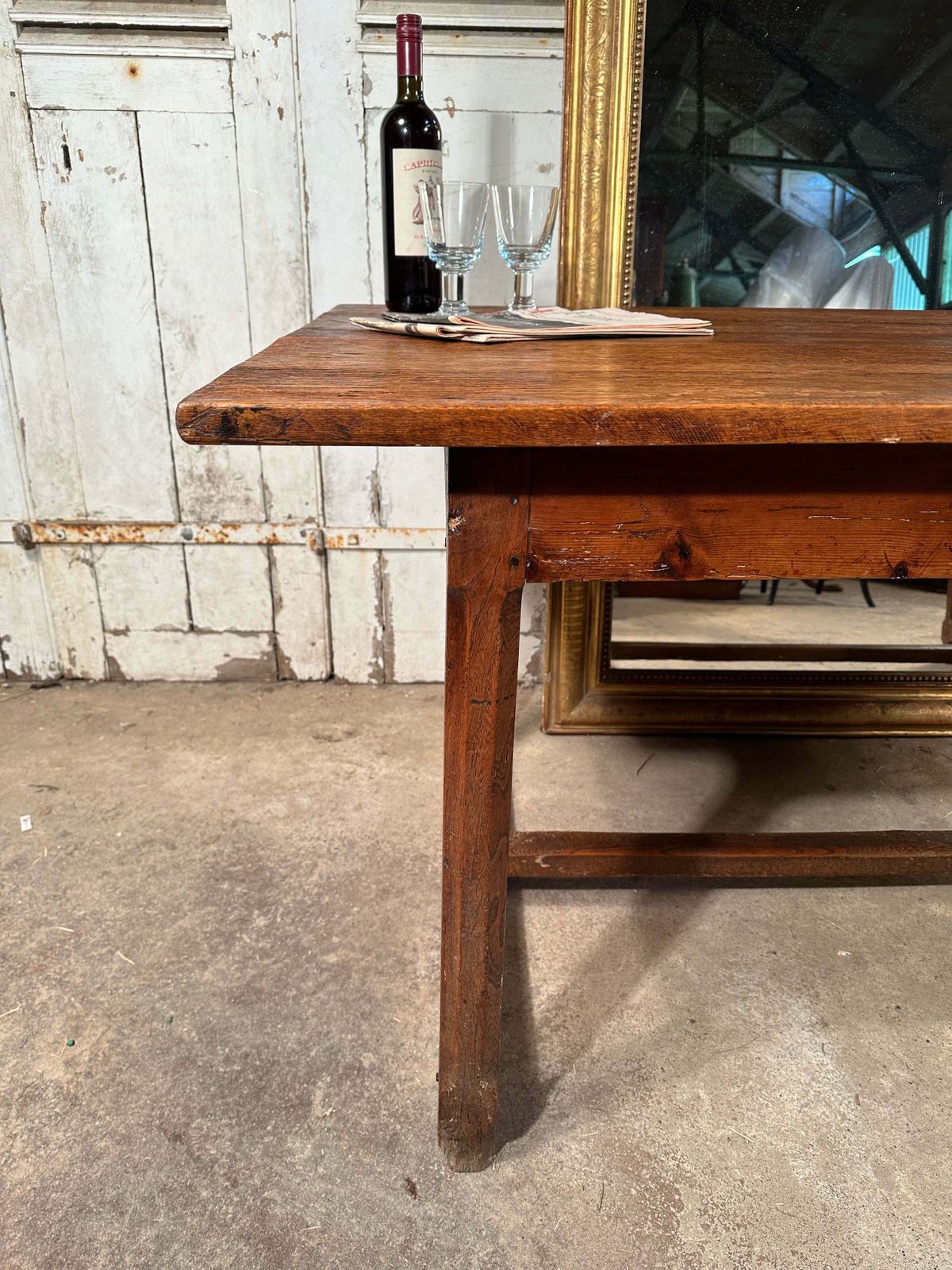 Antique French Provincial Farmhouse Elm Kitchen Table Circa 1840 photo vinterior