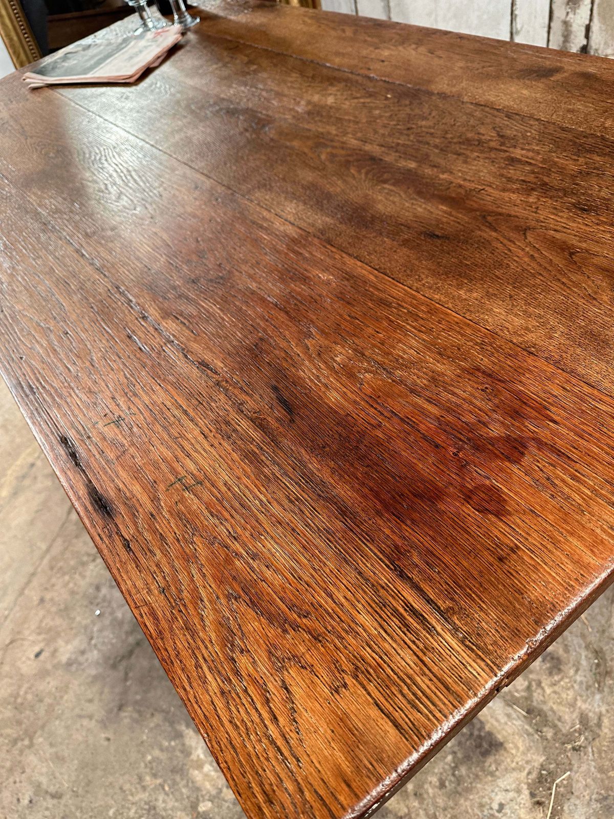 Antique French Provincial Farmhouse Elm Kitchen Table Circa 1840 photo vintage