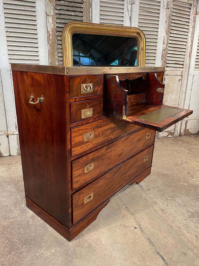 An Exceptional Georgian Gentleman’s Flame Mahogany Campaign Secretaire Chest Of Drawers Circa 1830 photo buy