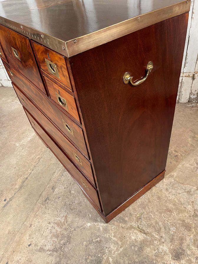 photo for sale An Exceptional Georgian Gentleman’s Flame Mahogany Campaign Secretaire Chest Of Drawers Circa 1830