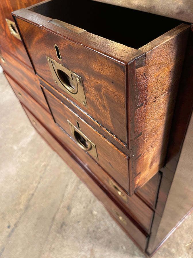 Furniture An Exceptional Georgian Gentleman’s Flame Mahogany Campaign Secretaire Chest Of Drawers Circa 1830 photo