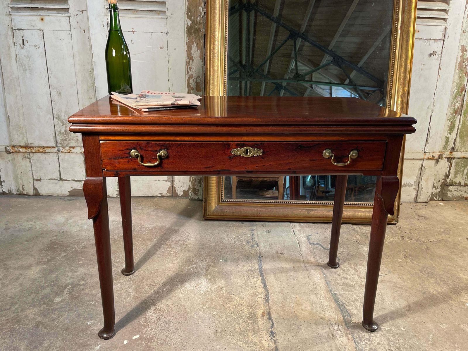 Early Antique Georgian Cuban Mahogany Console Extending Card Tea Table photo vintage