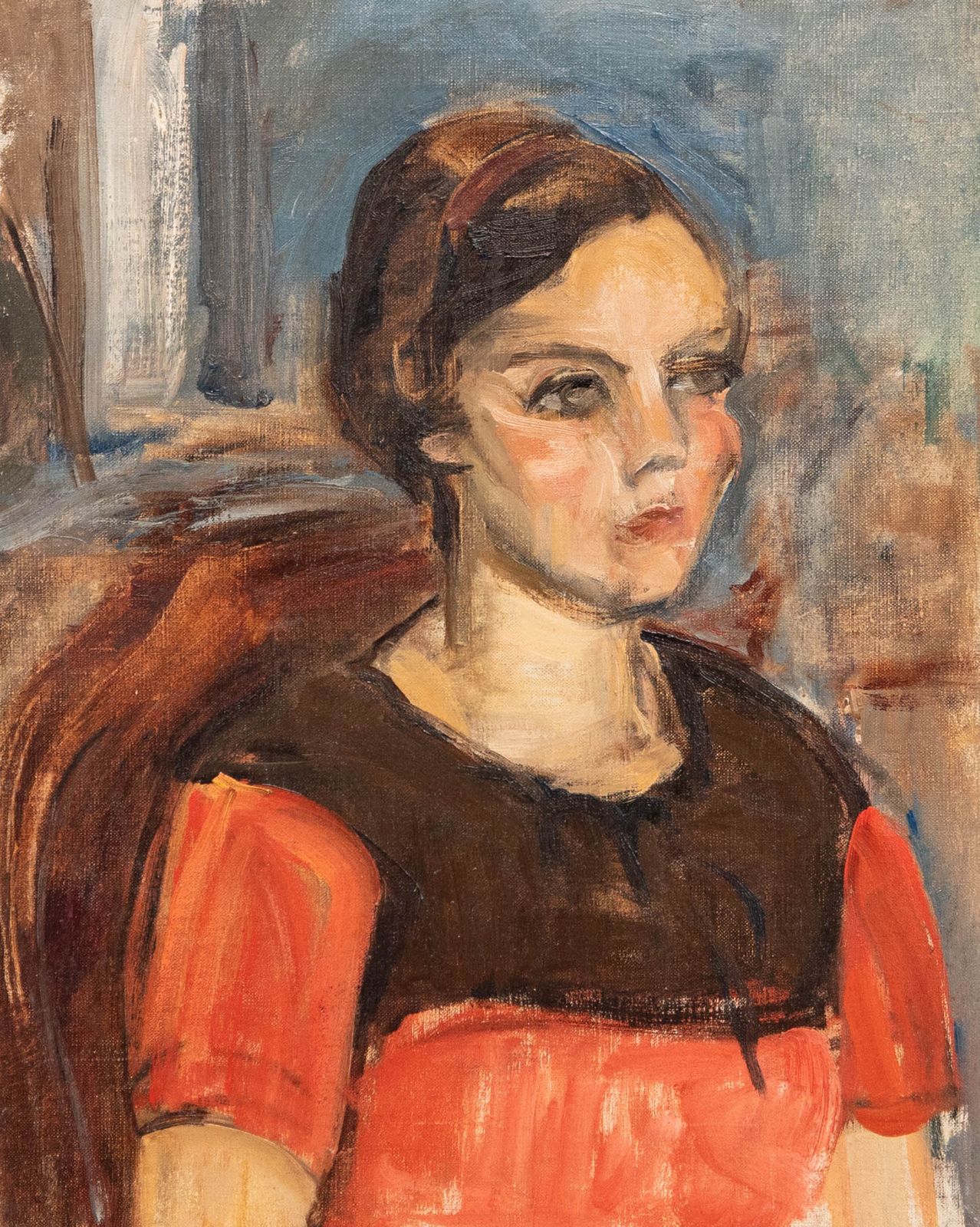 Bertrand Py (1895 1973) Mid 20th Century Oil, Lady In Red photo furniture