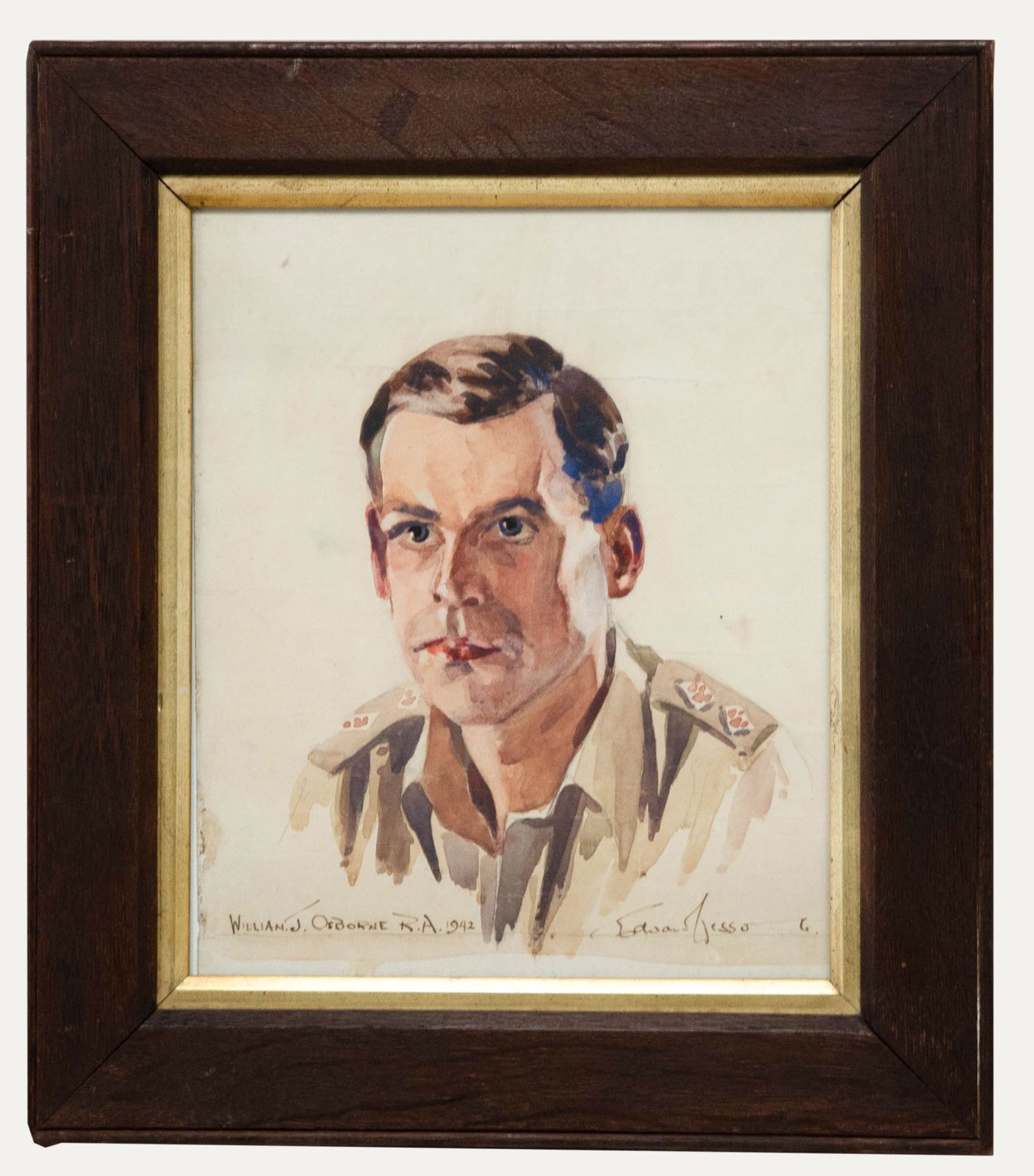 Edward Wesson (1910 1983) Watercolour, Portrait Of Royal Artillery Officer