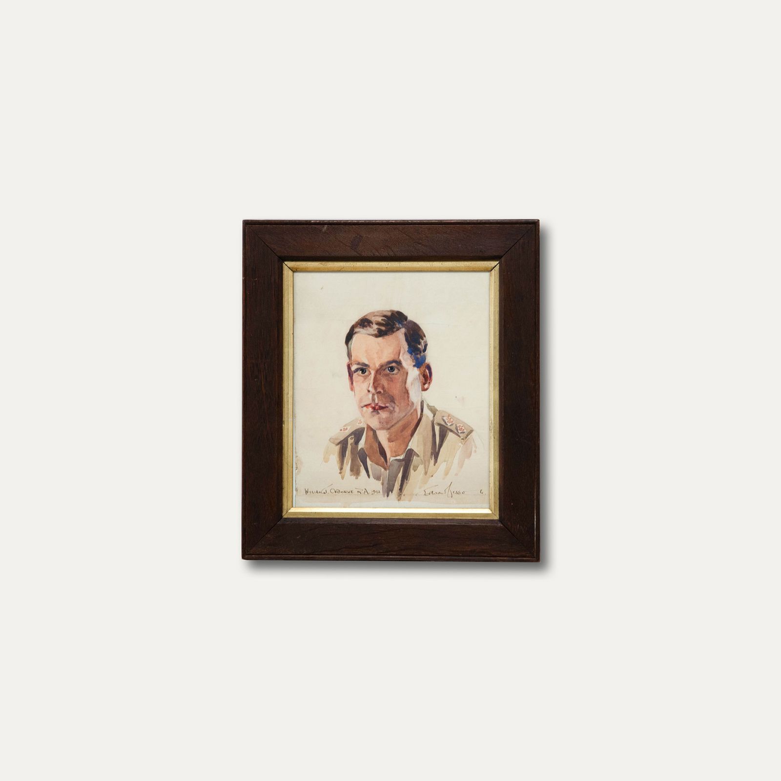 Edward Wesson (1910 1983) Watercolour, Portrait Of Royal Artillery Officer photo vinterior