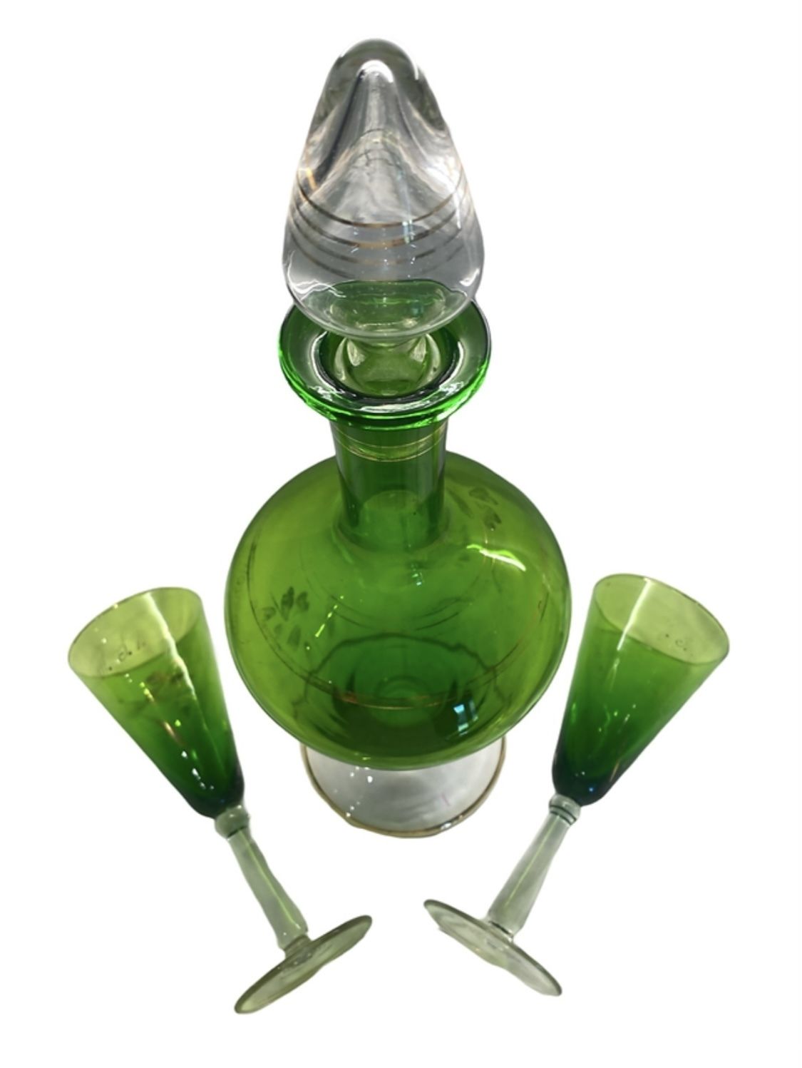 photo furniture Emerald Green Art Deco Decanter And 2 Wine Glasses