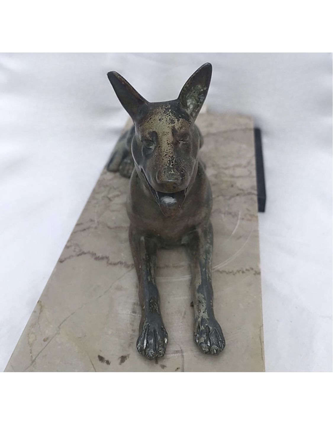 Gorgeous Art Deco Cold Painted Spelter Alsatians Seated On A Marble Base photo furniture