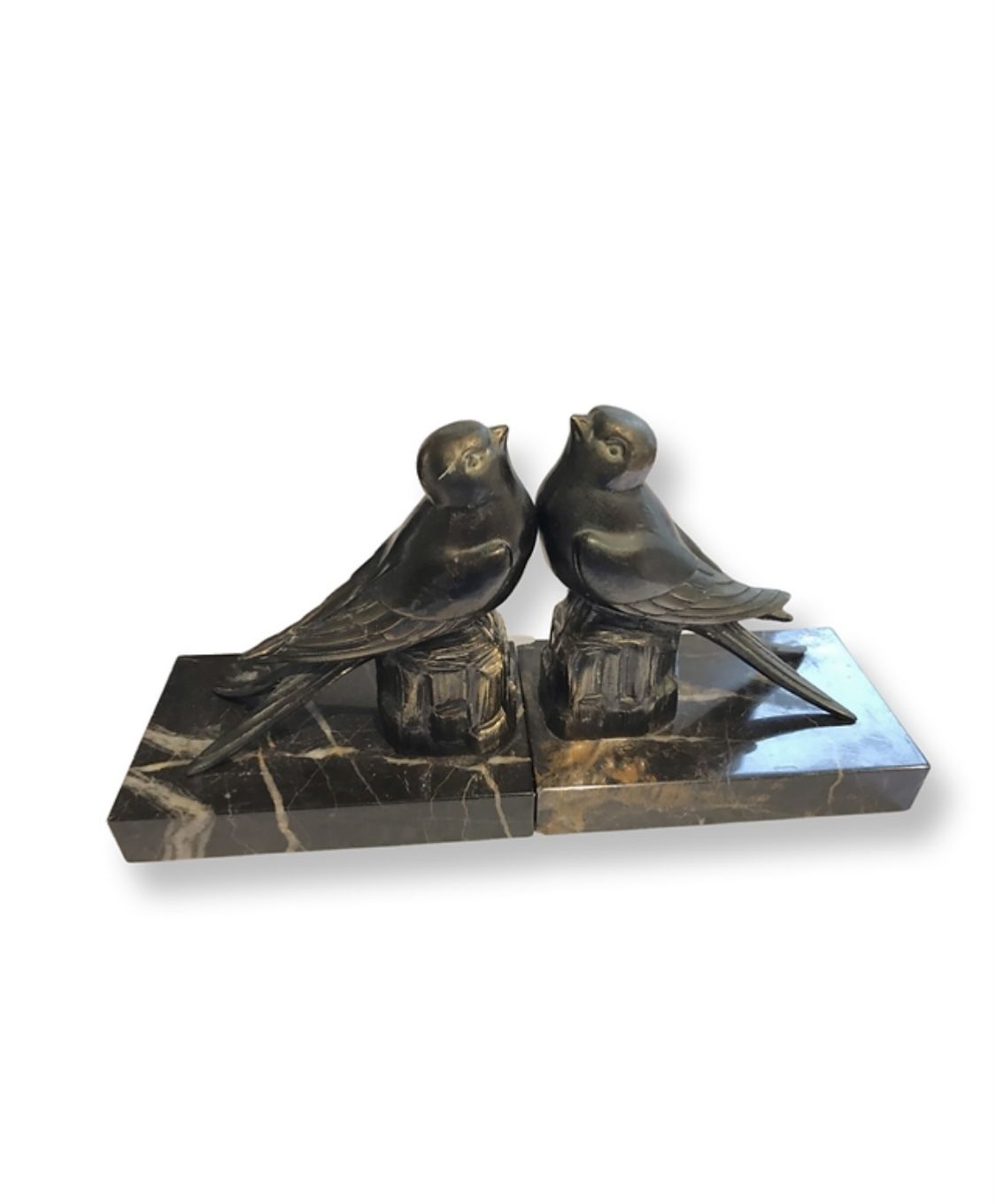 Beautiful Pair Of Art Deco Book Ends, Swallows photo vinterior