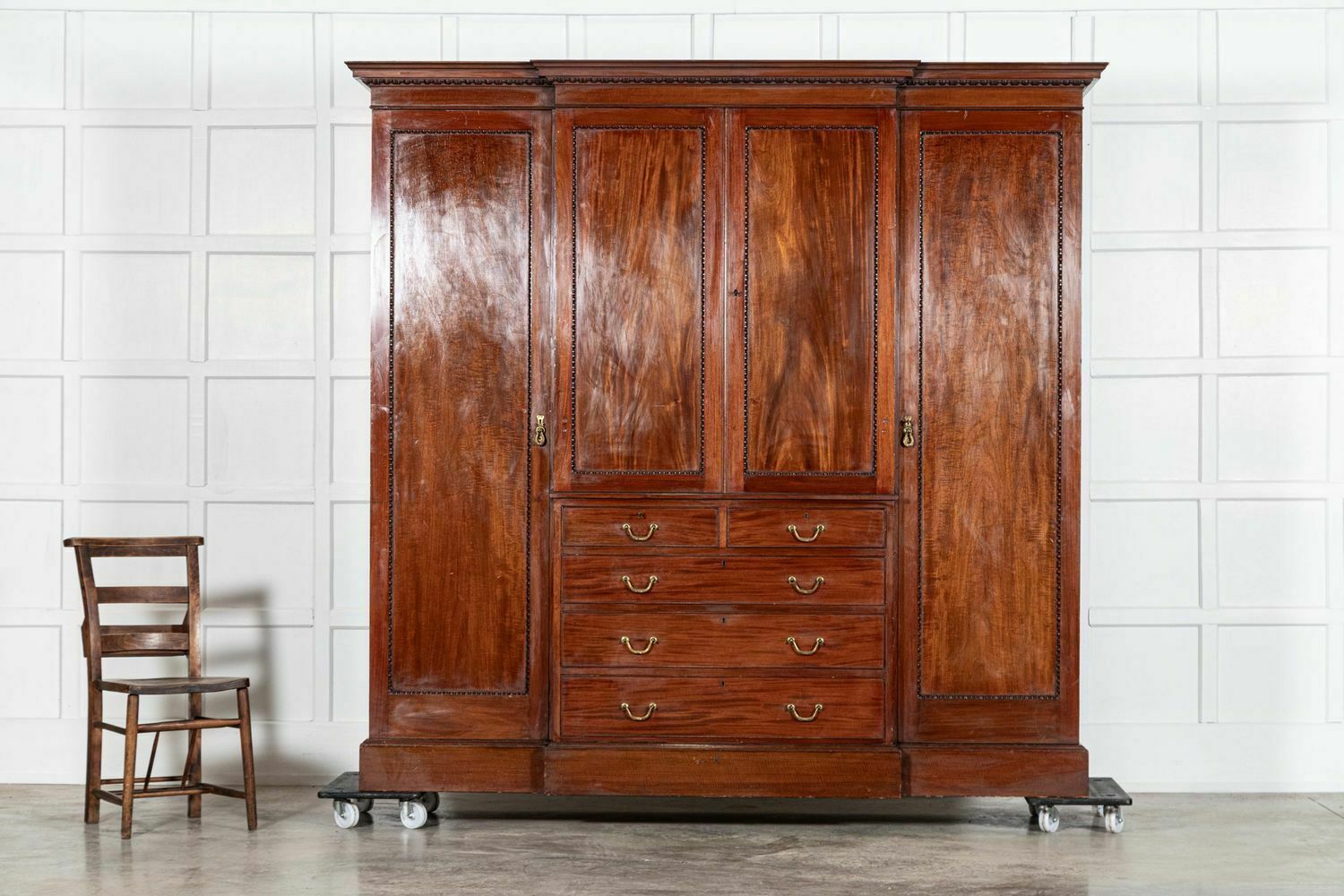 Large English 19thc Mahogany Triple Wardrobe   photo for sale