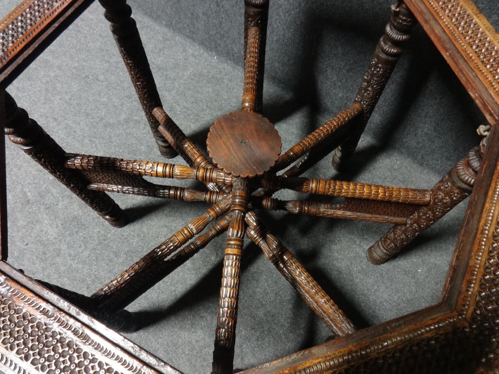 Good Carved Islamic Table With Brass Center photo for sale