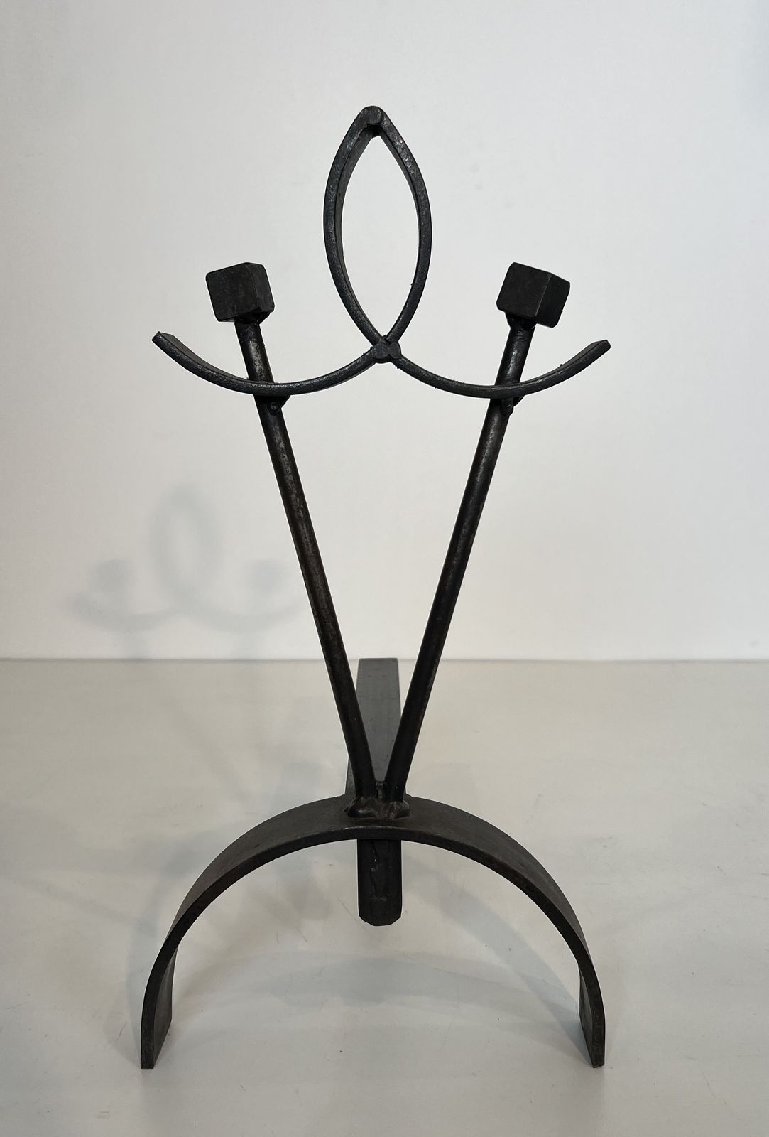 Pair Of Modernist Wrought Iron Andirons photo vintage