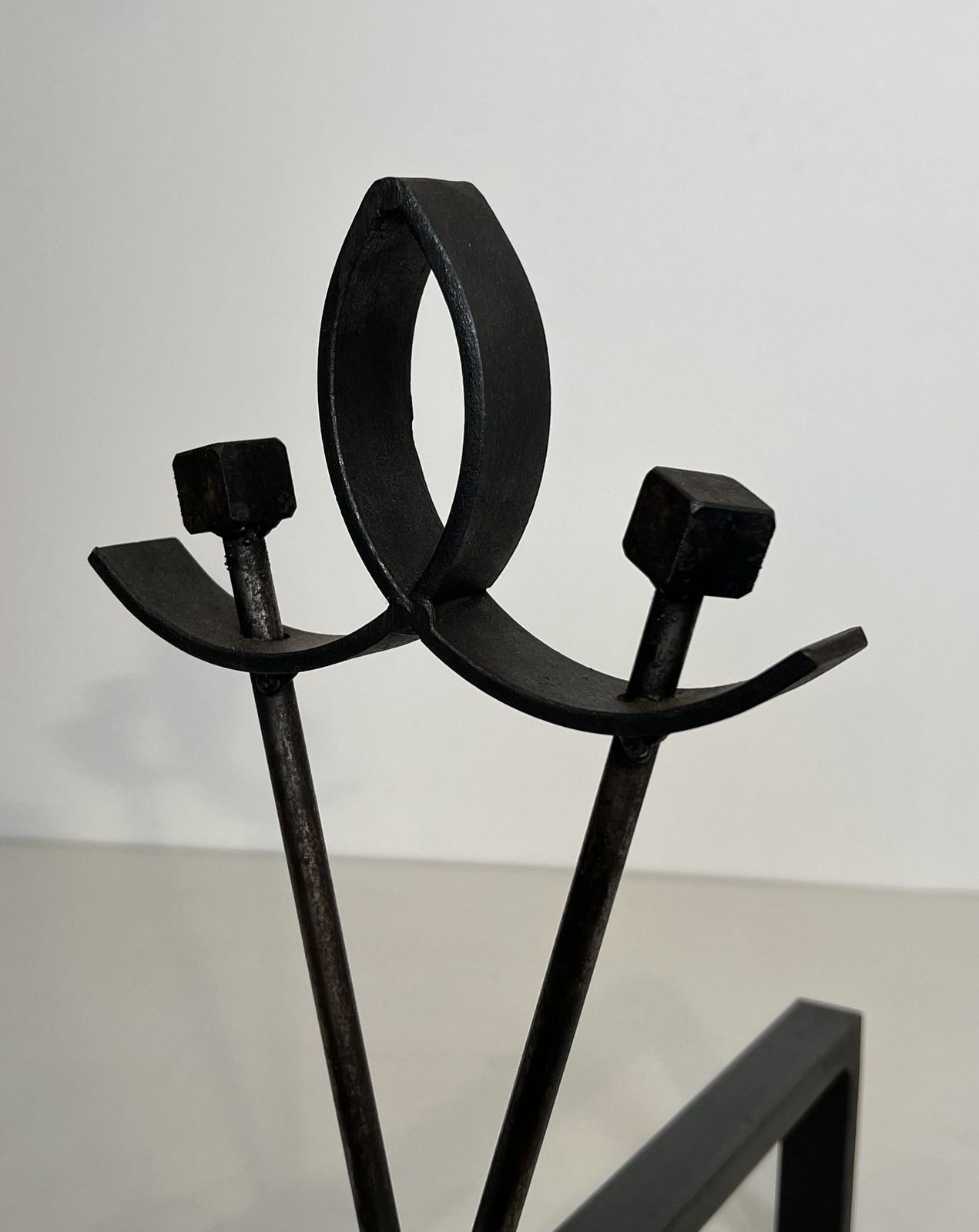 photo furniture Pair Of Modernist Wrought Iron Andirons