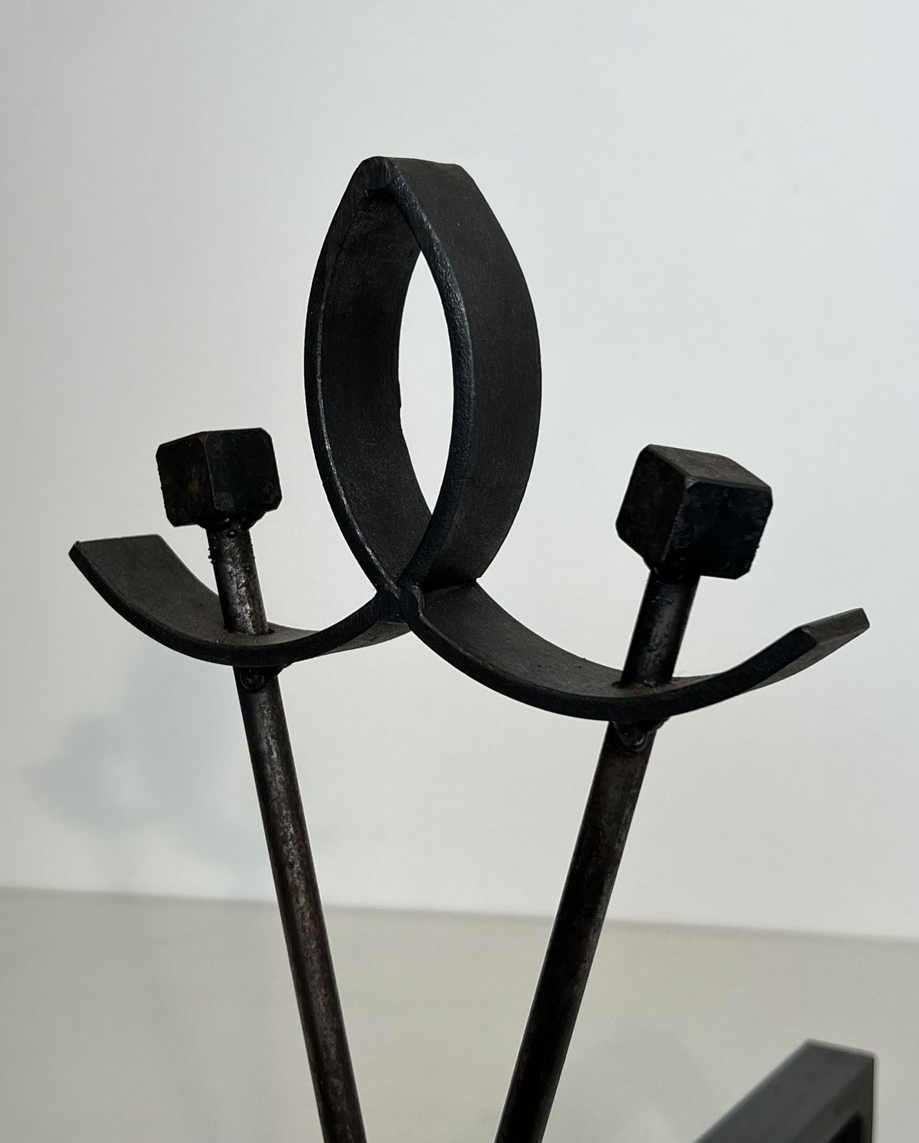 photo vintage Pair Of Modernist Wrought Iron Andirons