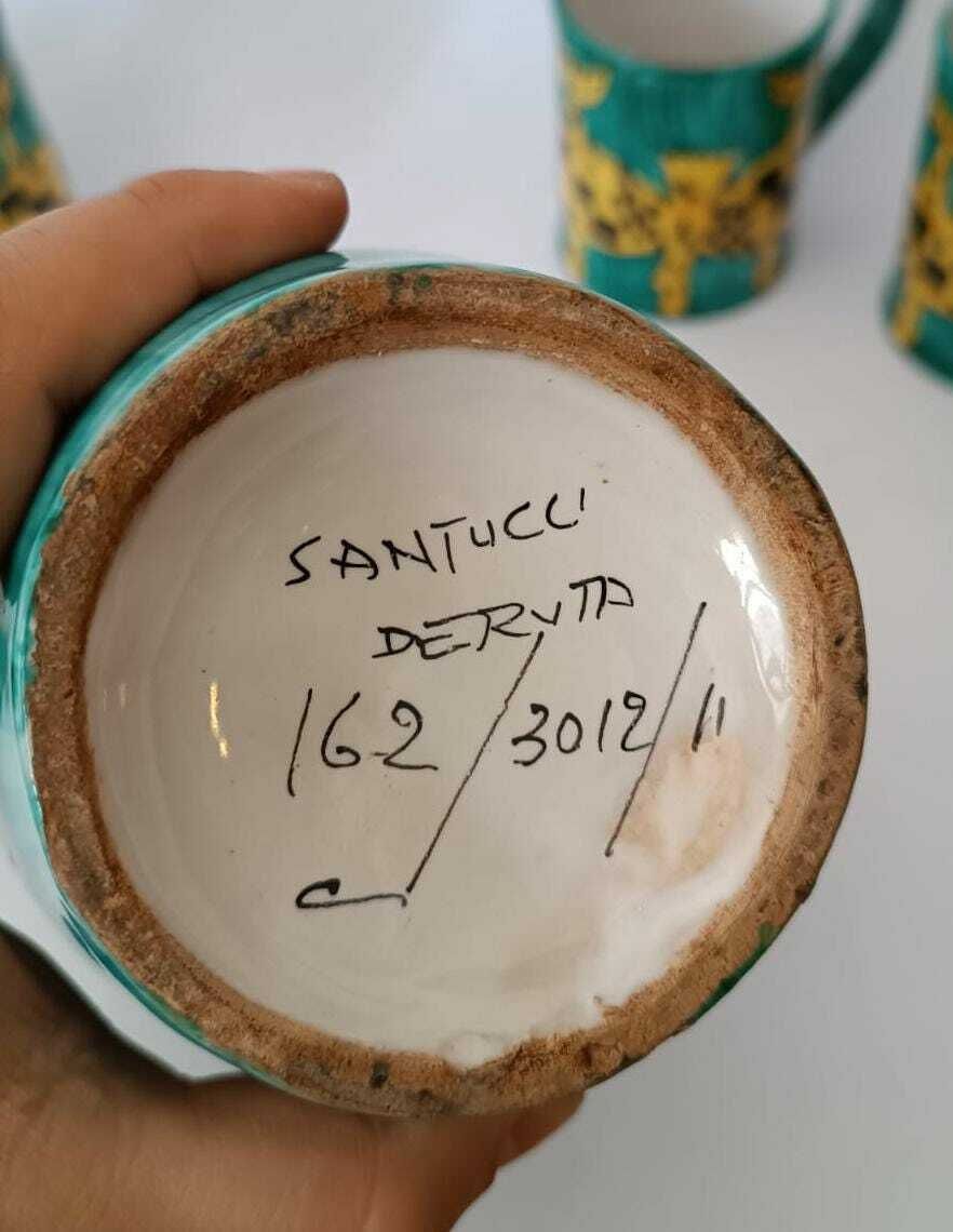 Rare Santucci Deruta Ceramic Drink Set 1 Jug 6 Cups Glasses Vintage Midcentury Modern Design photo buy