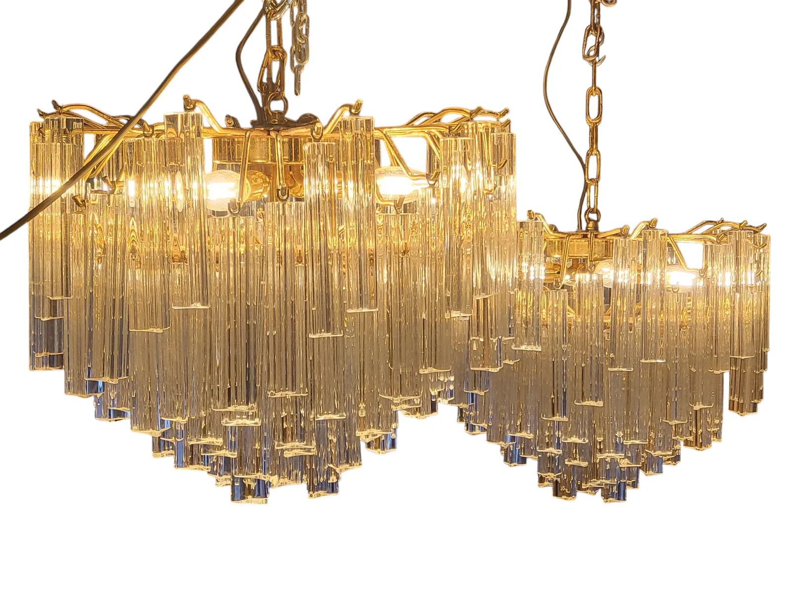 Pair Of C1960s Crystal Cascading Chandeliers By Venini