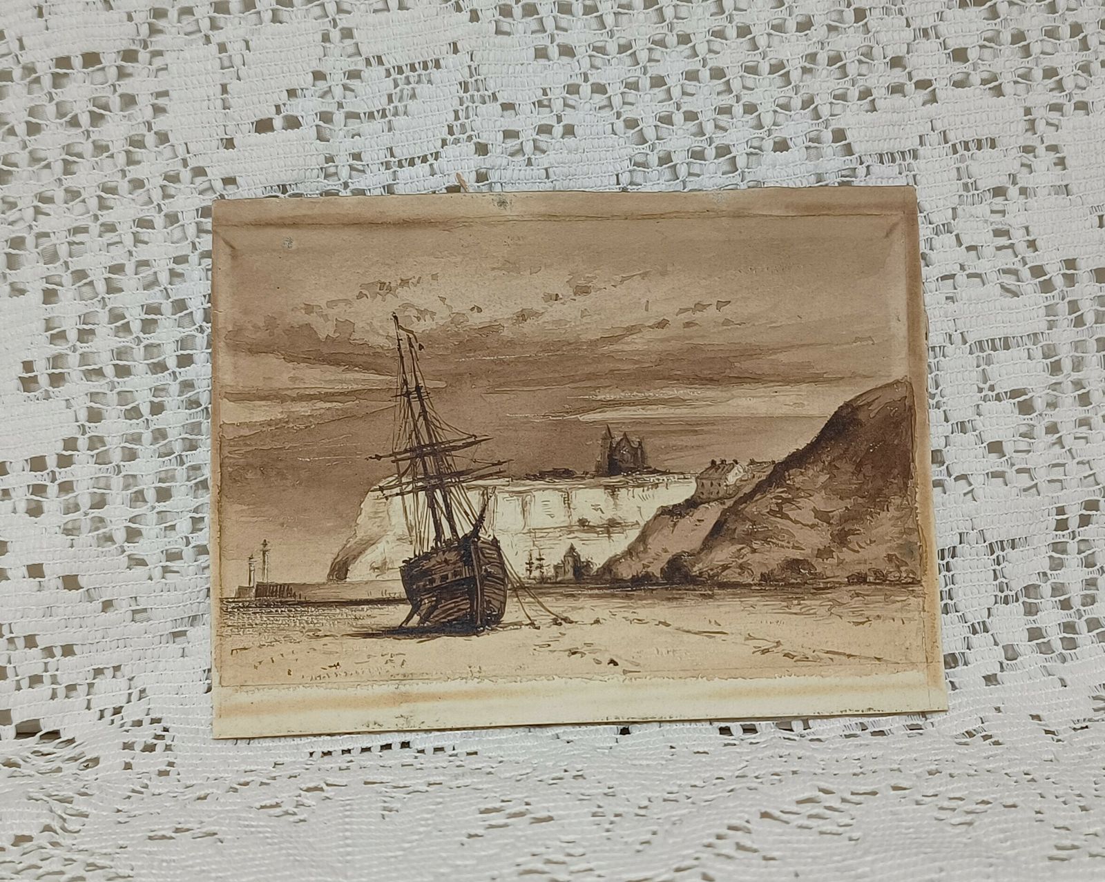 Unframed Watercolor Painting Tall Ship Whitby Low Tide. photo Art