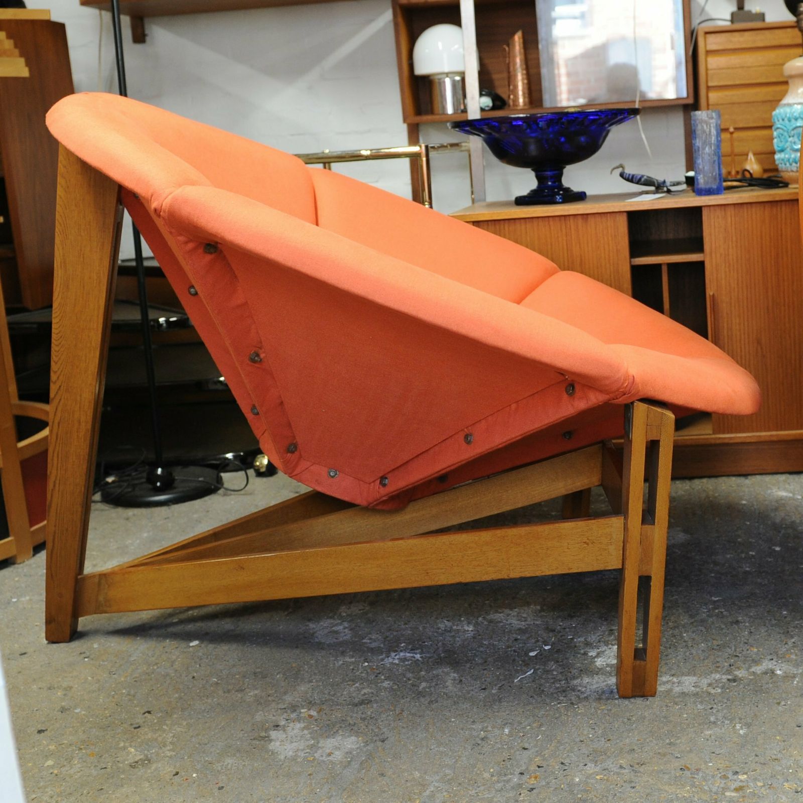 Large Mid Century Fibreglass Pink And Yellow Flower/ Daisy Chair On A Wooden Tripod Stand, 1960s photo buy