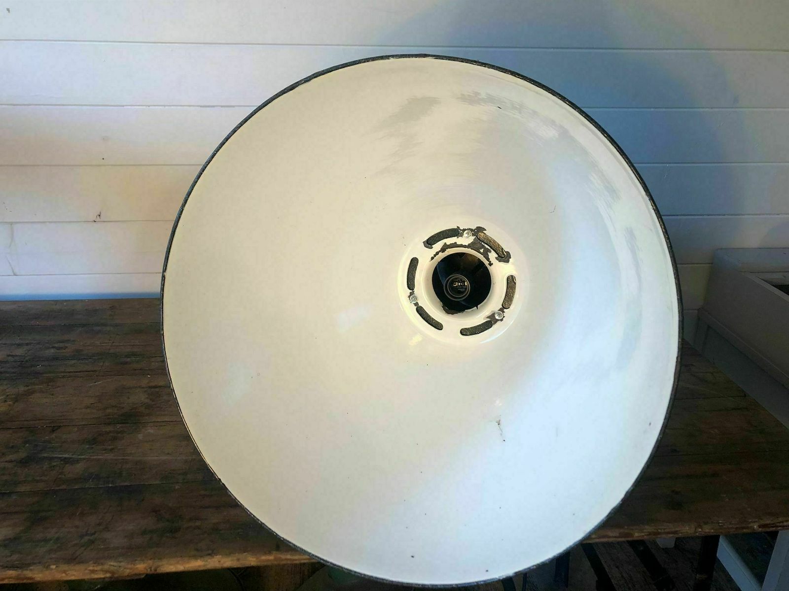 Large Industrial Communist Era Czech Original Enamel Factory Light photo furniture