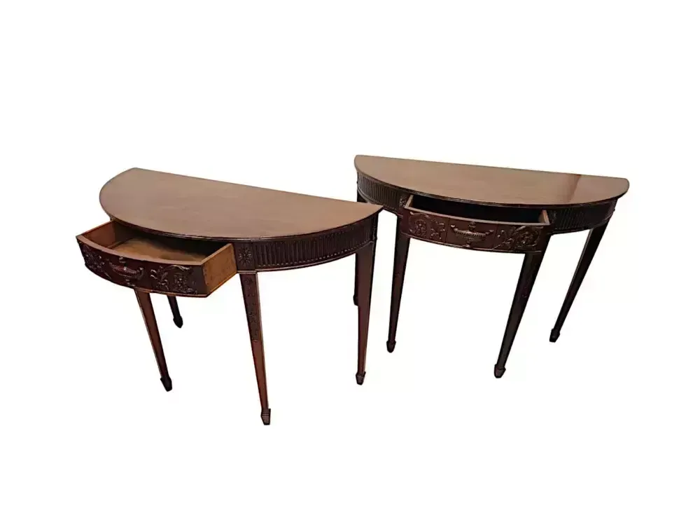A Very Rare Pair Of Late 19th Century Adams Design Demi Lune Side Or Console Tables photo vinterior