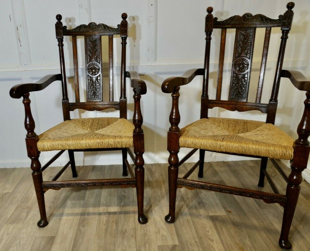 Pair Of Excellent Quality Gothic Carved Oak Carver Chairs photo Furniture