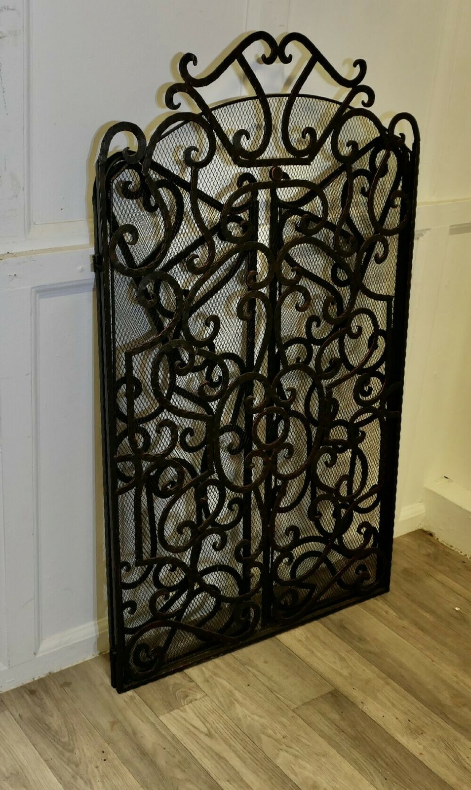 Large Folding Wrought Iron Fire Guard For Inglenook Fireplace photo vintage