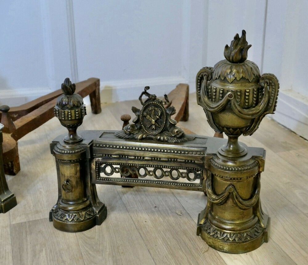 A Pair Of Large French 18th Century Brass Chenets photo 1500.0