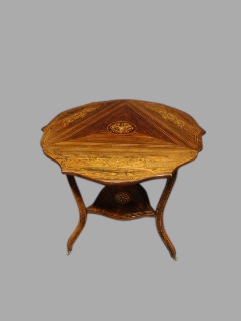 Top Quality Rosewood Inlaid Drop Leaf Occasional Table C.1900 photo vinterior
