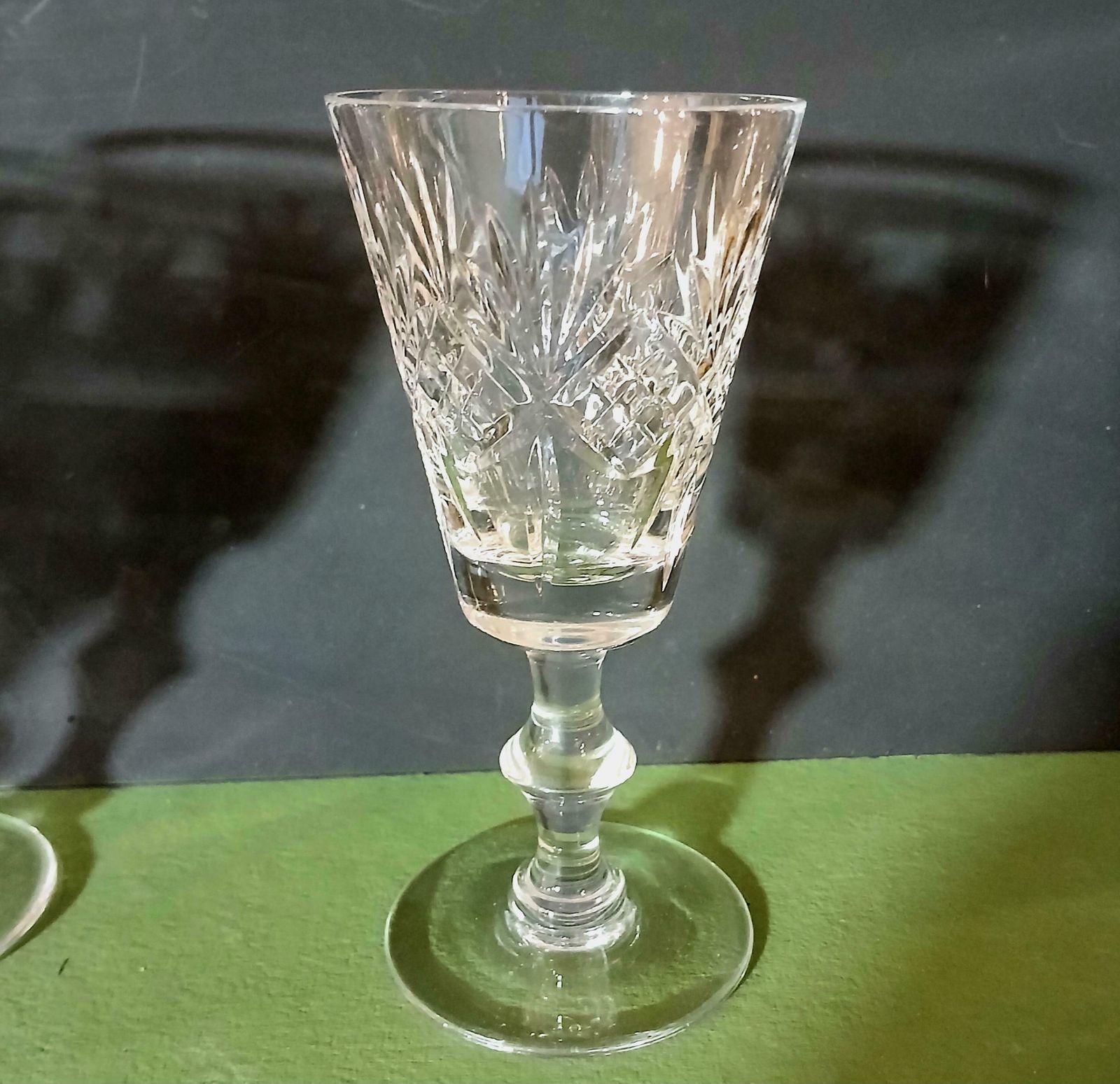 photo for sale A Vintage Set Of 6 Edinburgh Crystal Embassy Pattern Small Wine Or Sherry Glasses, 5 1/4 Inches, 1990s