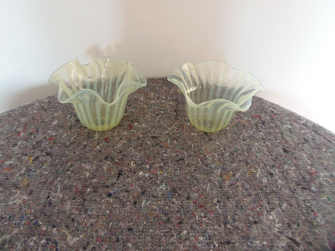 Vaseline Glass Shades .A Pair . photo 650.0