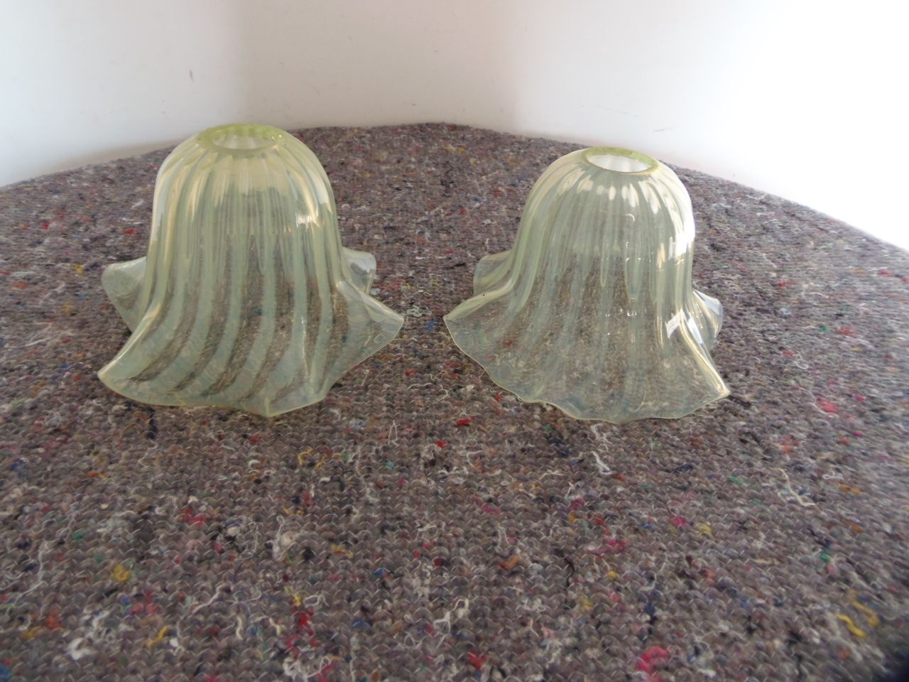 650.0 Vaseline Glass Shades .A Pair . photo