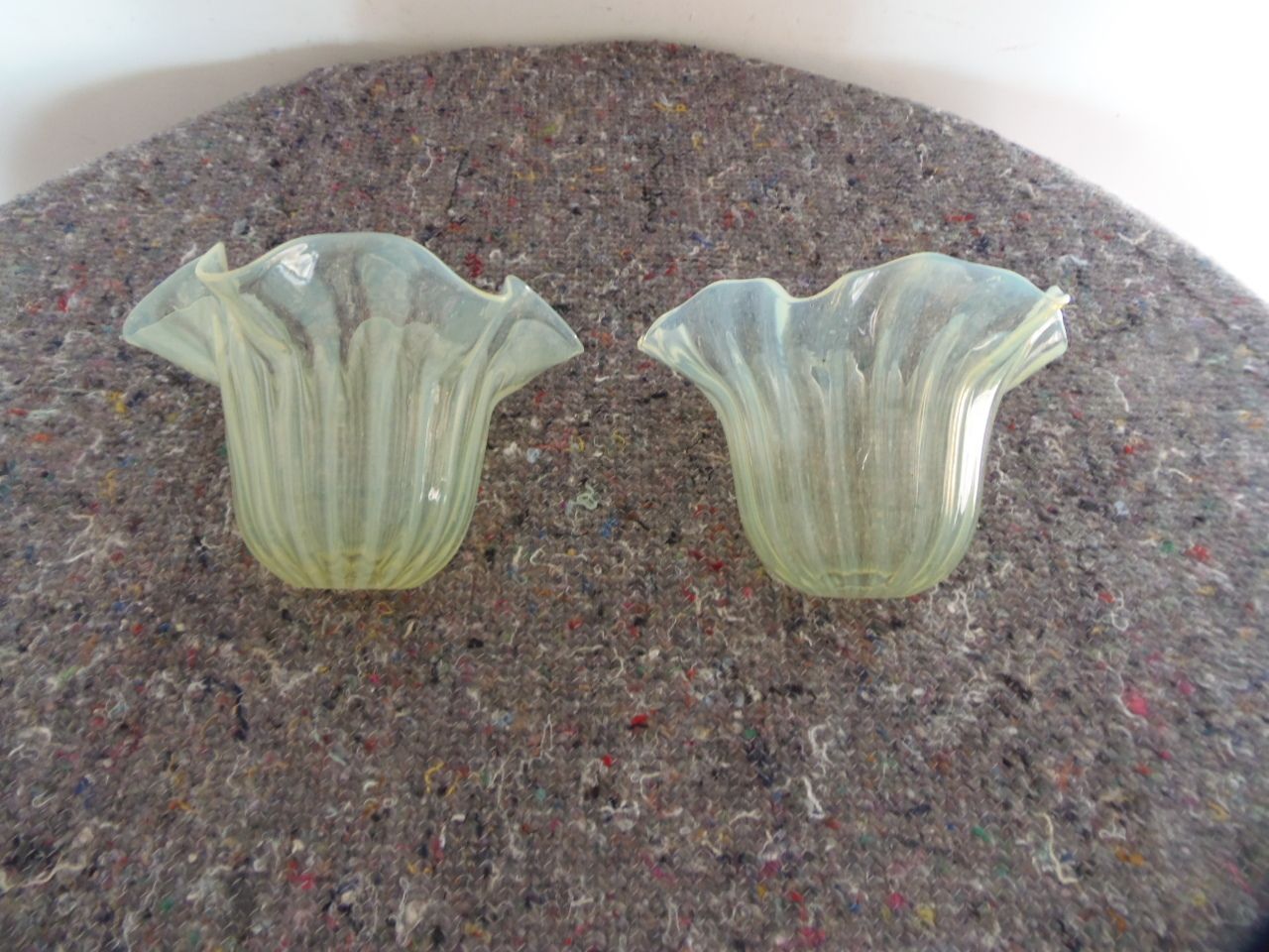 Vaseline Glass Shades .A Pair .