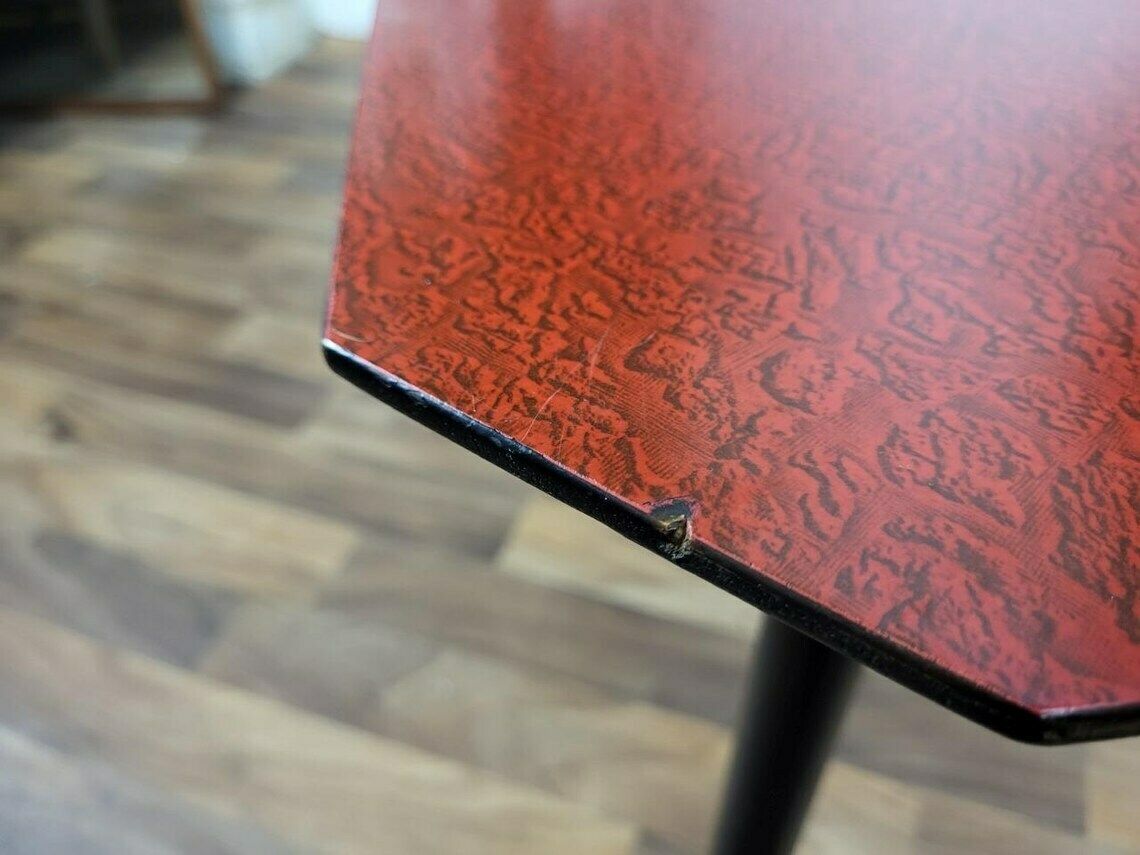 Vintage 60's Red Formica Coffee Table Black Dansette Legs Mid Century Atomic Mcm photo 75.0