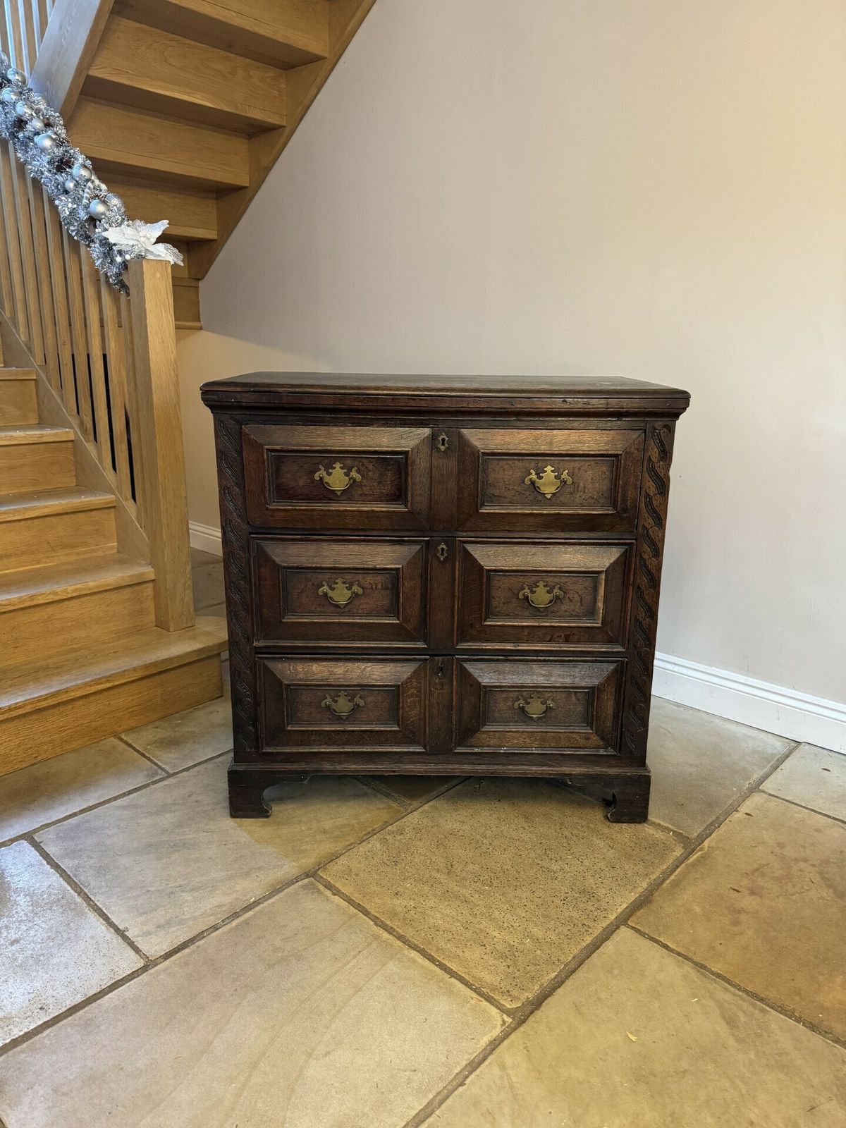 Antique 18th Century Quality Oak Jacobean Chest Of Drawers photo vinterior