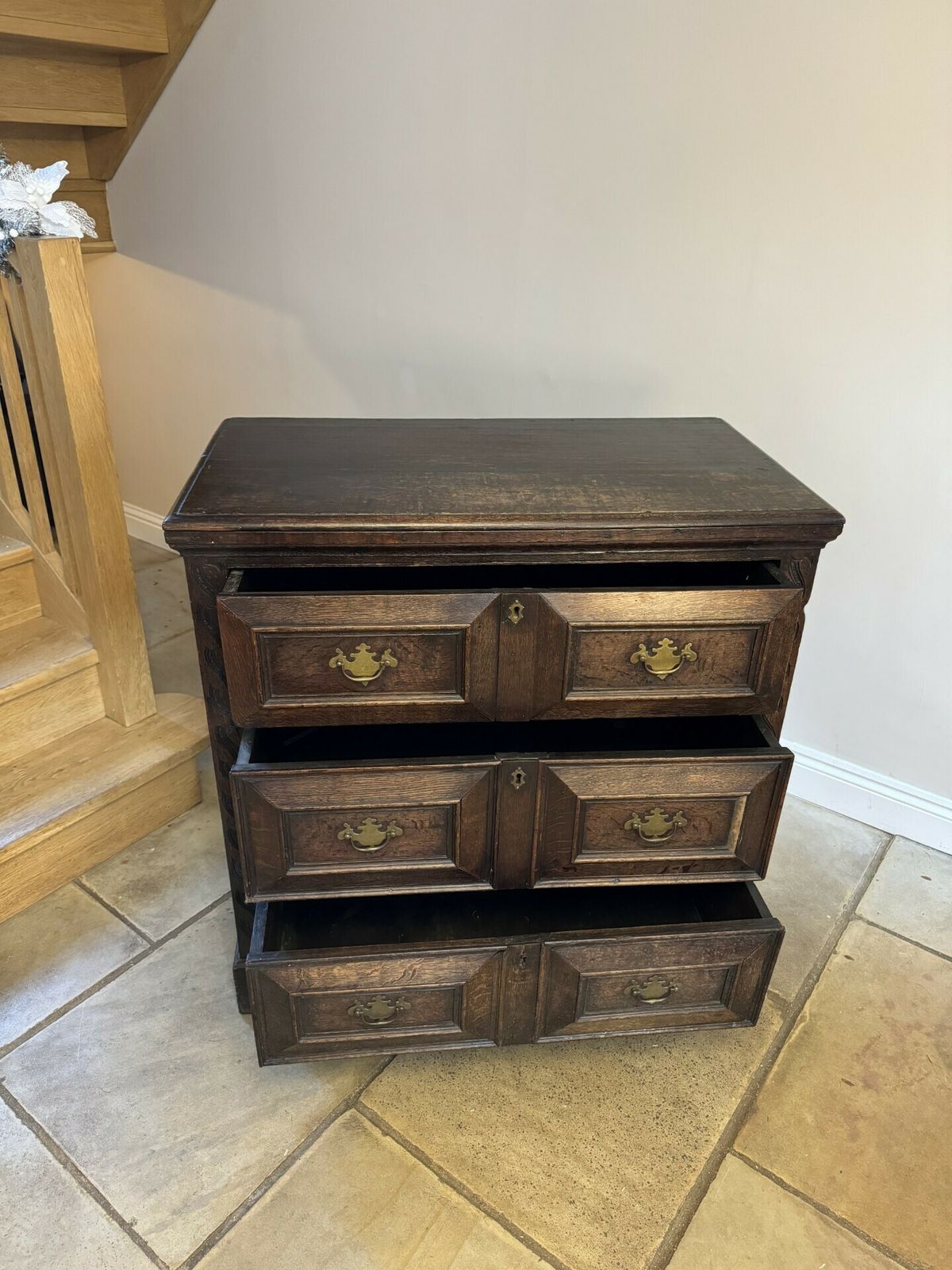 Antique 18th Century Quality Oak Jacobean Chest Of Drawers photo vintage