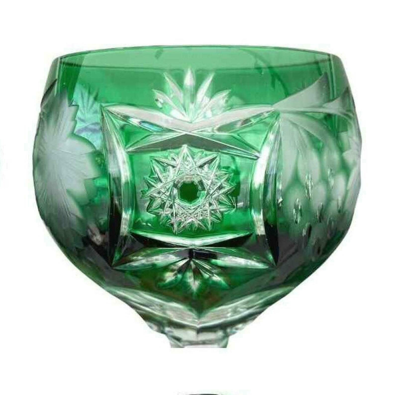 Emerald Green Wine Glasses | 6x Wine Hocks | Cut To Clear | Grapes Pattern | Nachtmann photo Home Decor