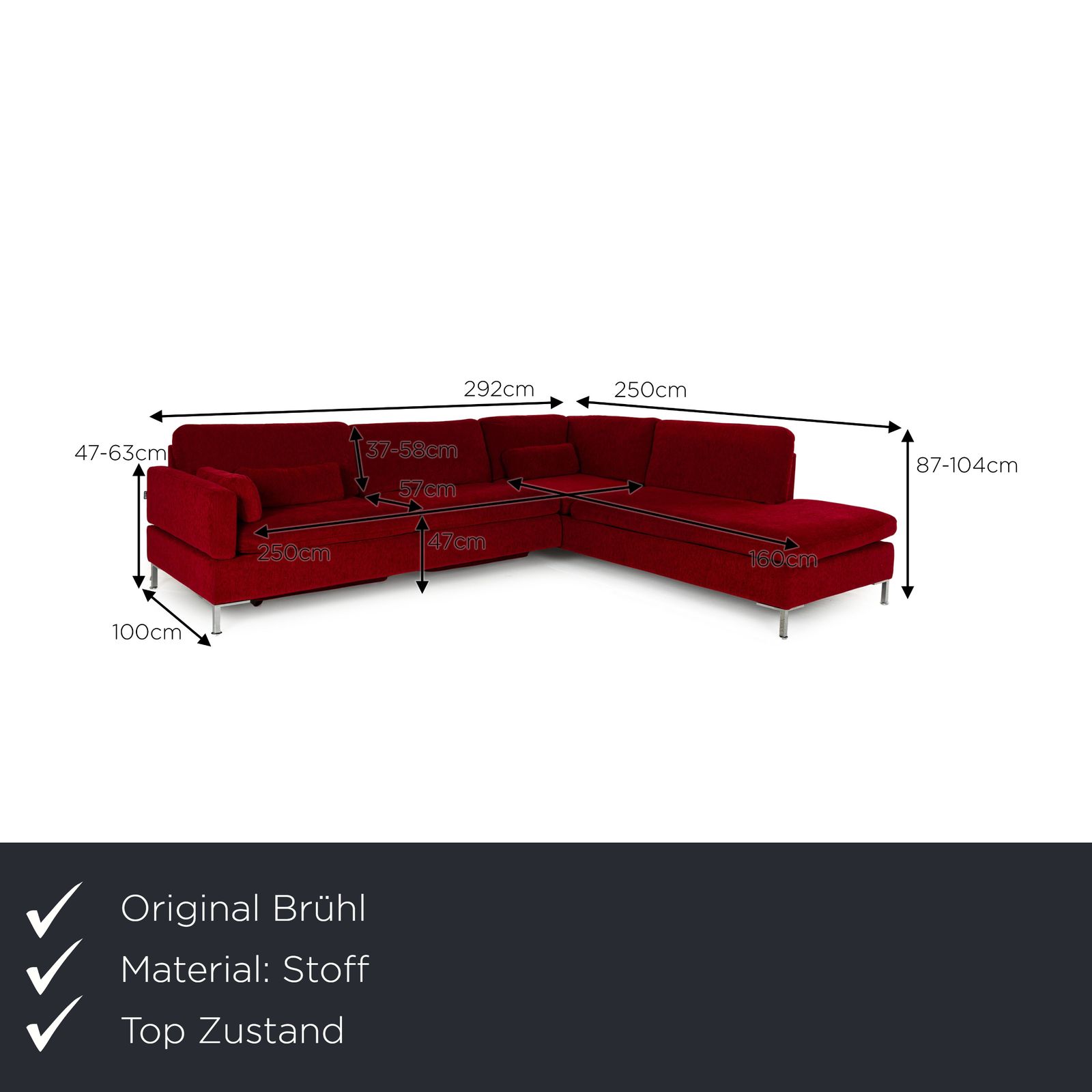 Canapé d'angle Brühl Alba en tissu rouge, fonction manuelle photo furniture