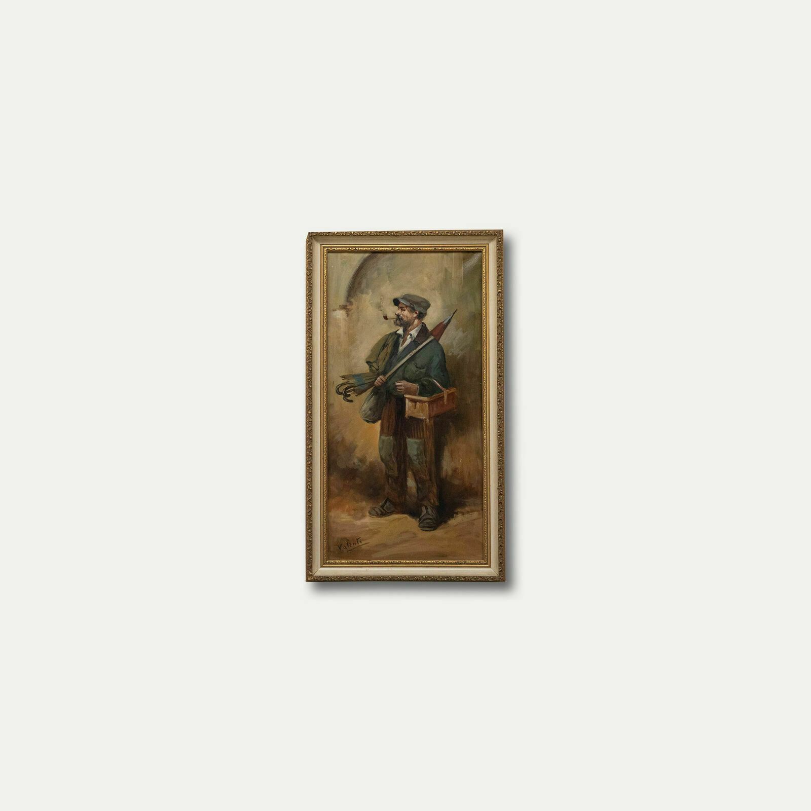 Valente   Framed Early 20th Century Oil, Portrait Of An Umbrella Seller photo buy