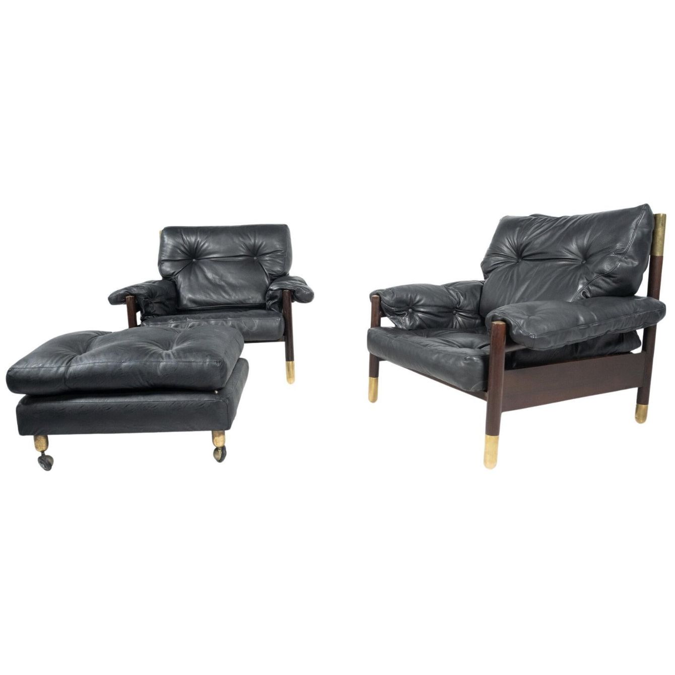Pair Of “Sella” Armchairs With Ottoman By Carlo De Carli For Sormani, 60s