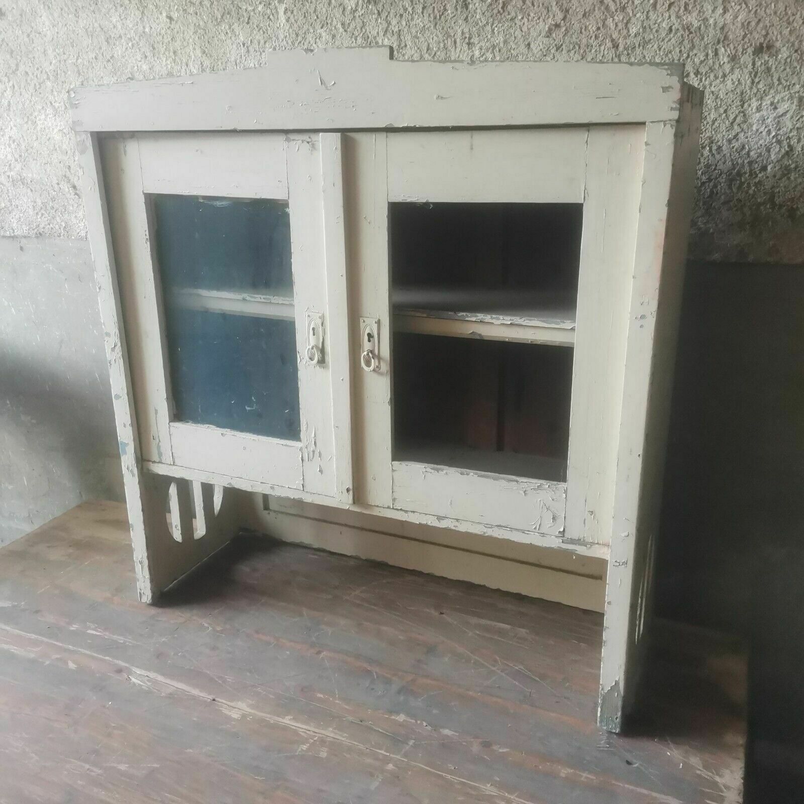 Top Antique Chippy Wooden Glass Display Cabinet Rustic Scratch Built C1920 Art D photo for sale