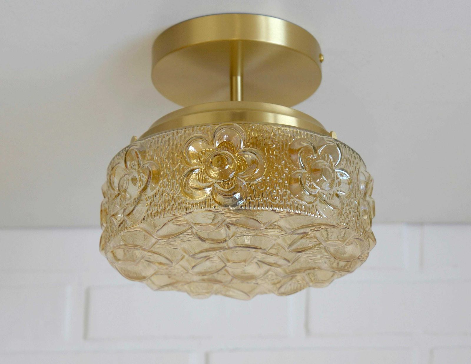 Semi Flush Mount / Mid Century Lighting / Redesign Sconce / Amber Glass / Ceiling Light / Yugoslavia 1970's / Cool Lamp photo vinterior