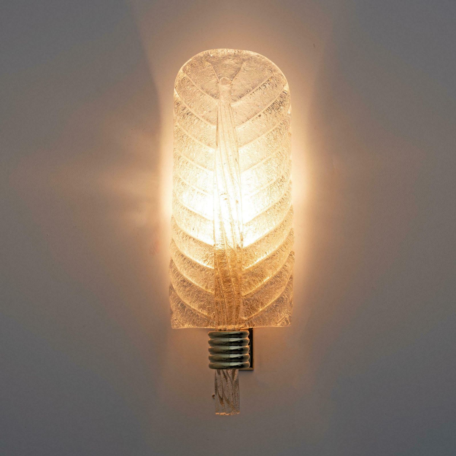 Pair Of Barovier & Toso Style Mid Century "Graniglia" Murano Glass Leaf Sconces photo buy