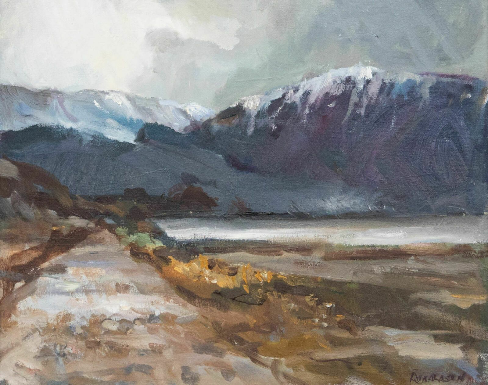 Ronald Ronaldson (1919 2015)   Contemporary Oil, Snow Peaked Mountains photo furniture