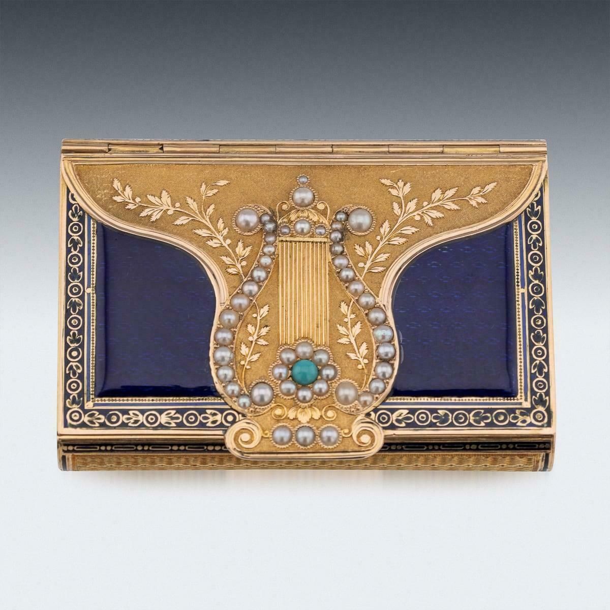 19th Century Swiss 18k Gold Pearl Set & Enamel Musical Box, Remond C.1800 photo for sale